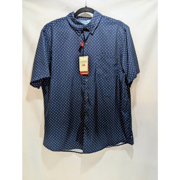 Chaps Everyday Performance Navy Short Sleeve Button Down Shirt XL NWT - Picture 1 of 6